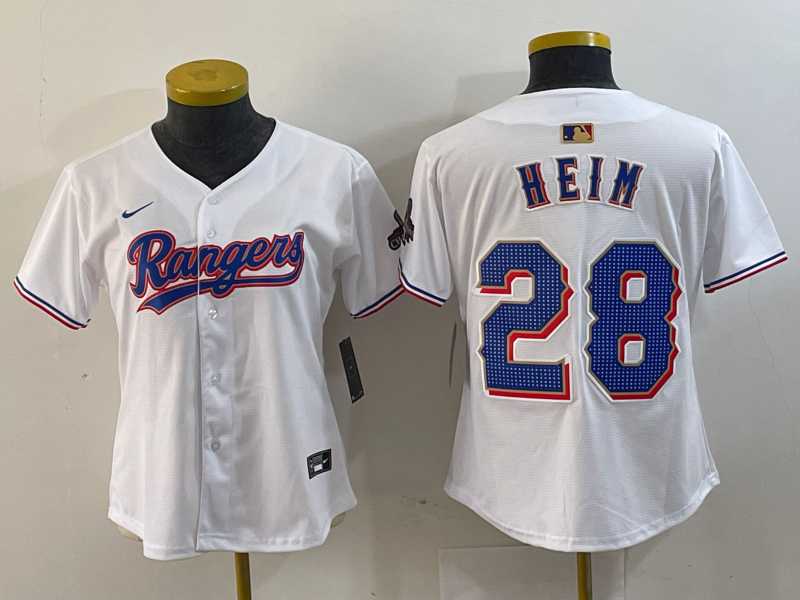 Womens Texas Rangers #28 Jonah Heim White 2024 Gold Collection Limited Cool Base Jersey->mlb womens jerseys->MLB Jersey